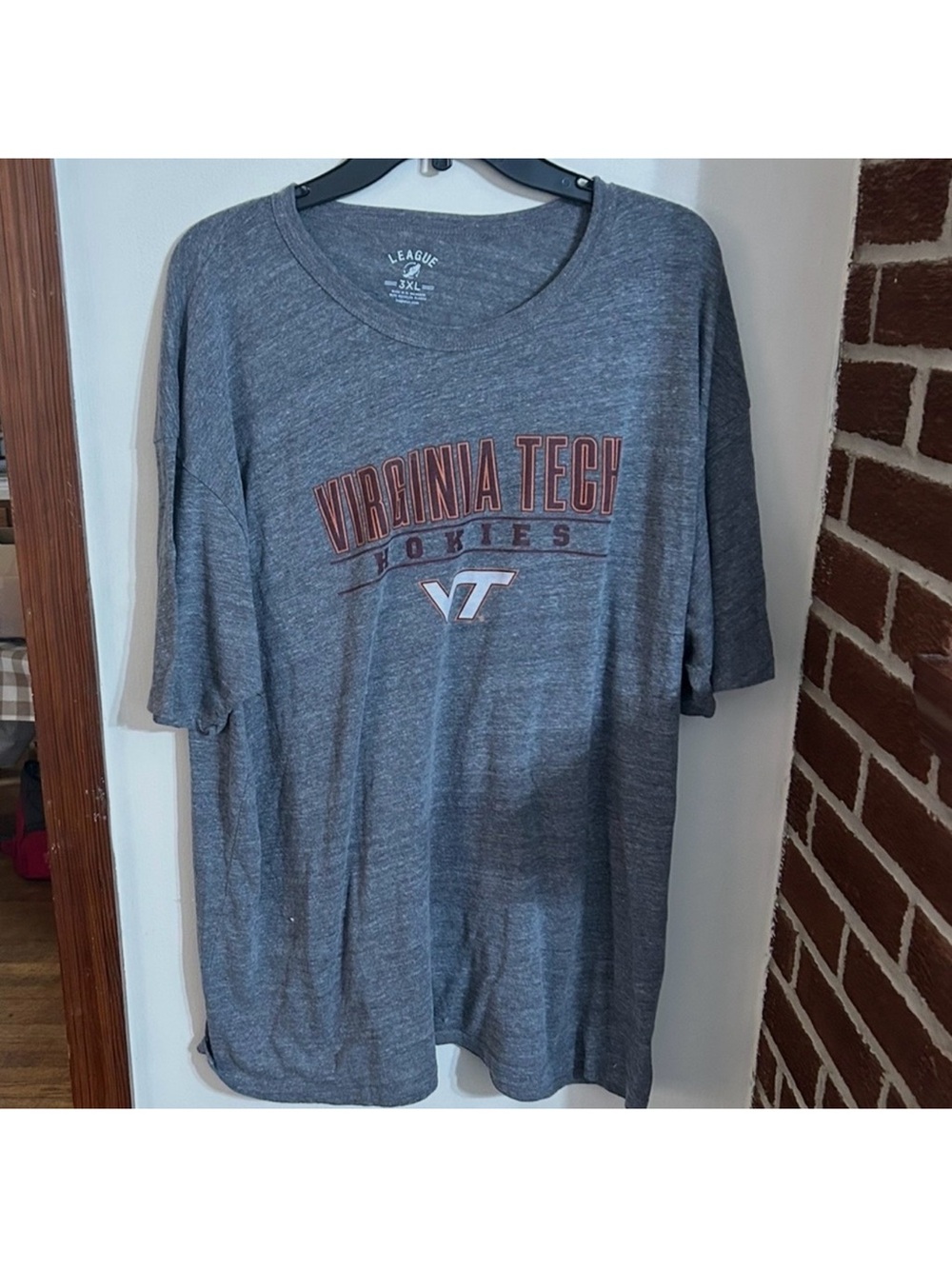 League Virginia Tech Size 3xl Gray Short Sleeve Logo Tee